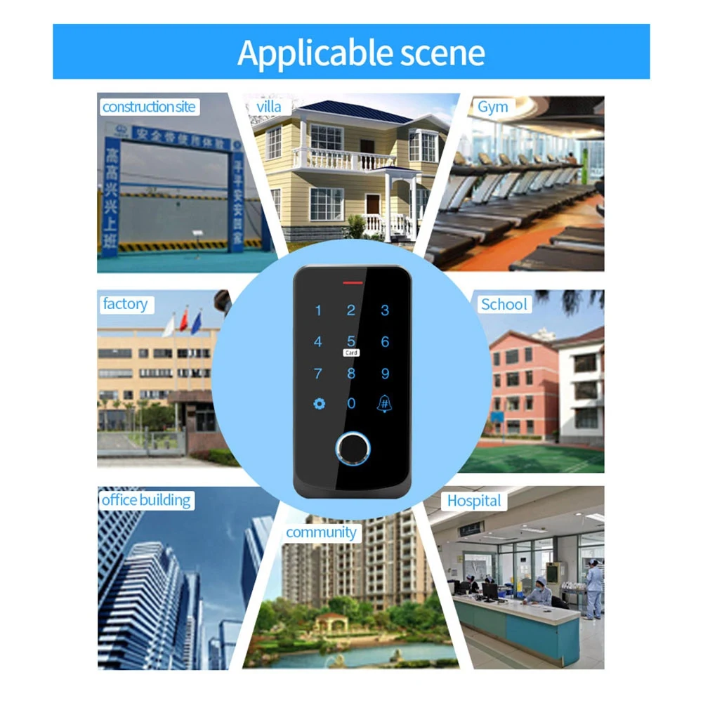 

Tuya APP Access Control Keyboard Bluetooth Remote Control RFID IC M1 Card Fingerprint Access Keypad TF9-Tuya-A31R