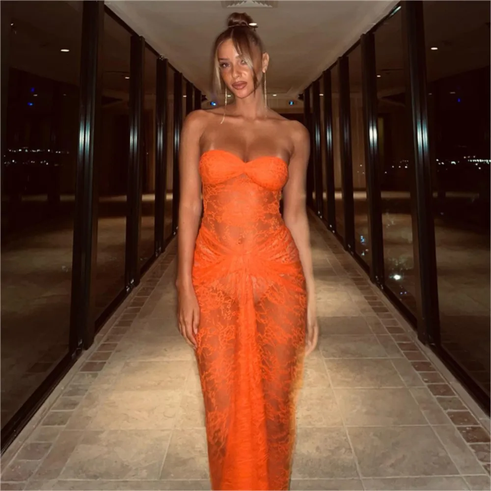 

2026 Sexy Dresses For Woman Party Wedding Vestidos Dress Hot Girl Style Women's Clothing Package Hip See Through Lace Lace Slim