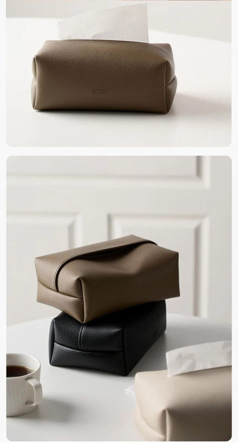 Kosmetiktuchbox-Abdeckung aus Raffiniertem PU-Leder, Faltbarer Kosmetiktuchbox-Halter - Dekorativer Halter/Organizer für Badezimmer-Waschtisch – Detail 13