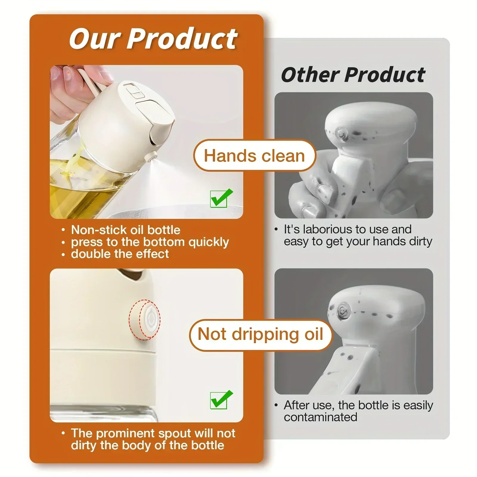 500ML 2-in-1 Dual-Use Kunststoff-Olivenölsprüher und -Spender, Sprüh- und Gießflasche, Essig-Sprühflasche für Heißluftfritteuse, BBQ, Salat, Küchenwerkzeuge – Detail 14
