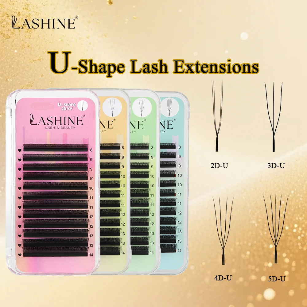 Lashine U Shaped YY 3D 4D 5D Eyelash Extension 0.07mm YY Lashes Super Soft Parallel Premade Fan Lashes C/D Curl Makeup Tools