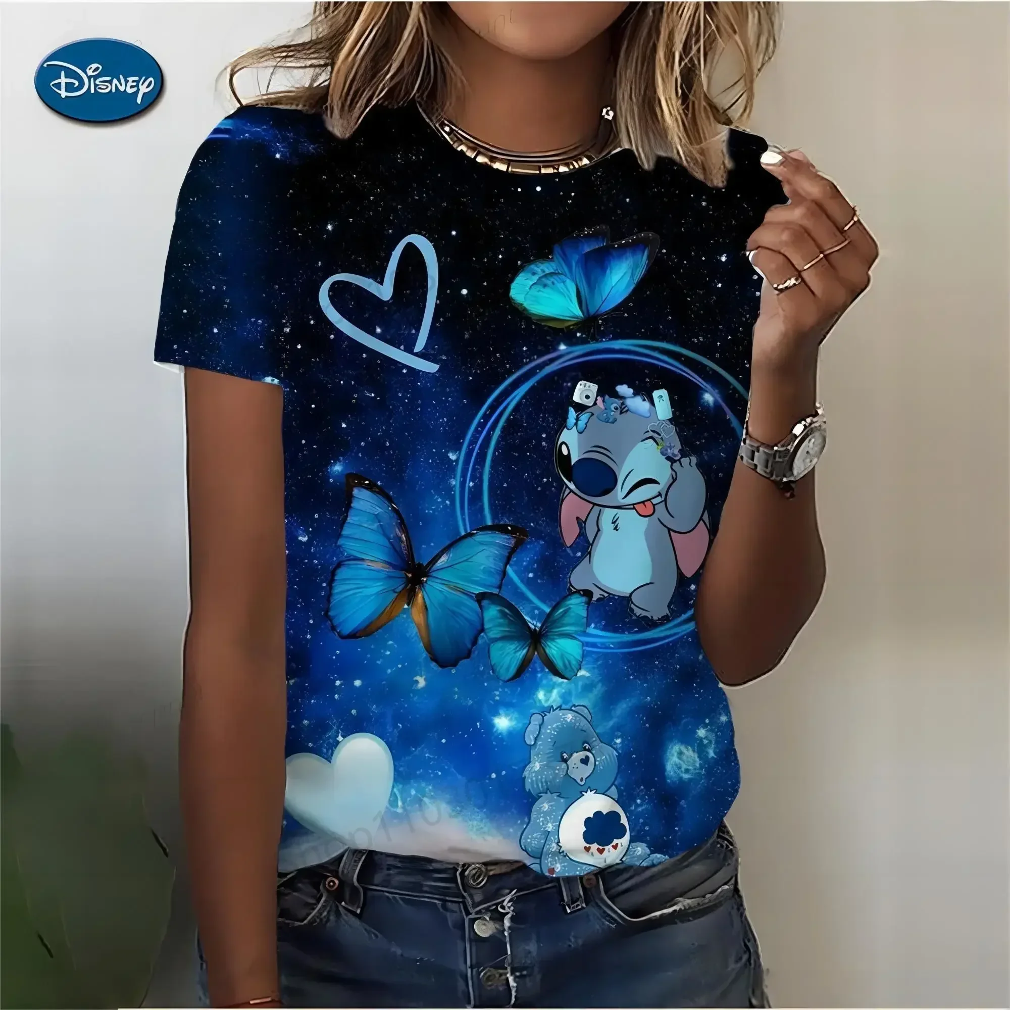 

Женская футболка с игольчатым принтом Микки Мауса, милая и удобная летняя футболка, повседневная футболка Диснея с круглым вырезом