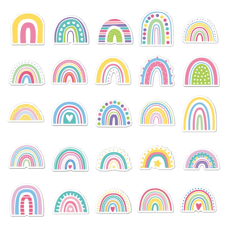 50PCS Aesthetic Rainbow Bridge Stickers Cartoon DIY Decals for Laptop Phone Case Skateboard Fridge Luggage Scrapbook Children