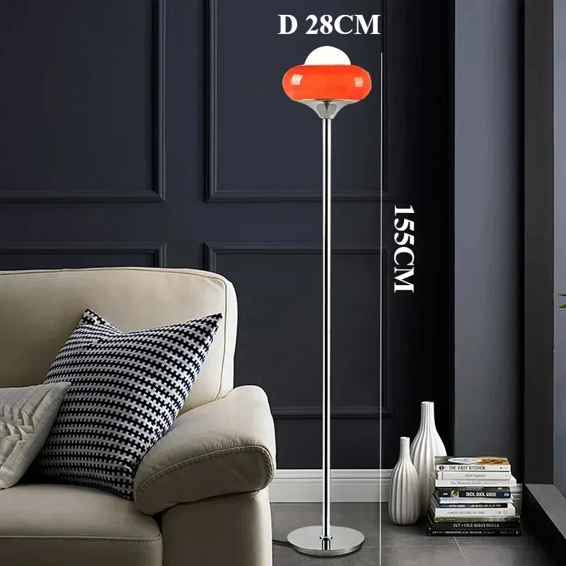 Bauhaus glazen vloerlamp woonkamer slaapkamer studeerkamer retro oranje rode lampenkap LED metalen vloerlamp eiertaart tafellamp glans