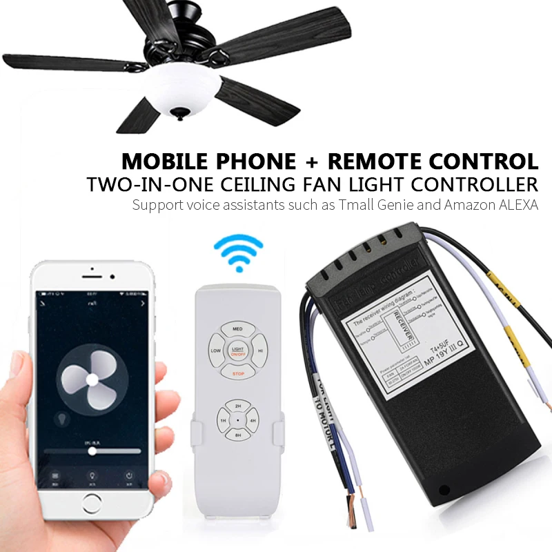 Tuya WiFi Smart Ceiling Fan Light Remote Control Kit APP Control Smart Home Adjusted Wind Speed Work With Alexa Echo Home