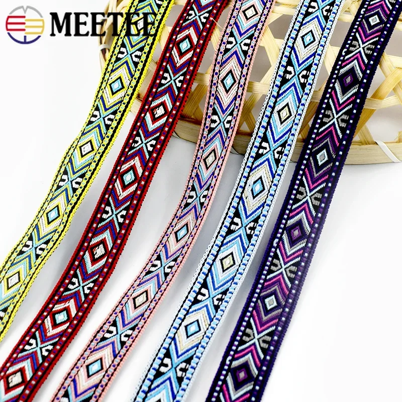 5/10/20Yards Meetee 17mm Ethnic Jacquard Webbing Colored Nylon Ribbon for Bag Strap Clothes Belt Decor Tape DIY Sewing Accessory