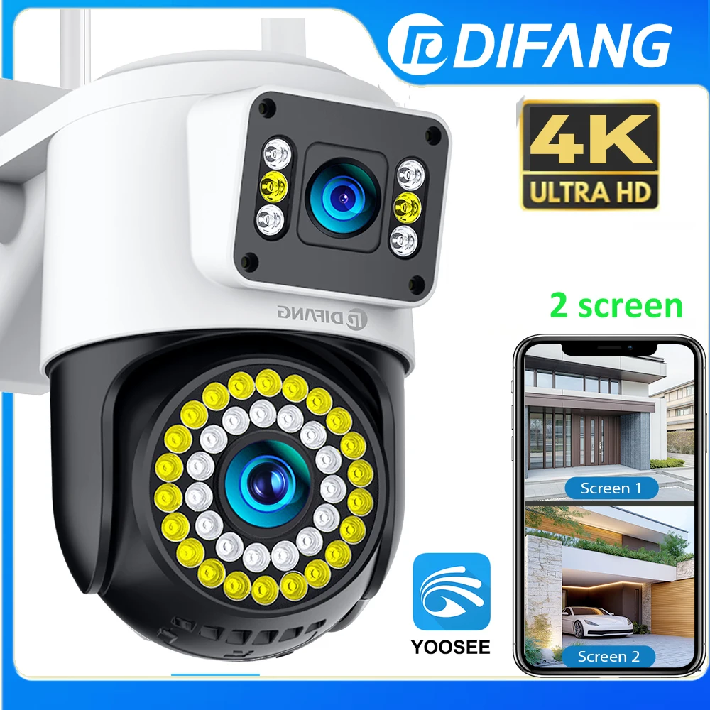 كاميرا Yoosee جديدة بدقة 4K بدقة 8 ميجابكسل بعدسة مزدوجة تتبع تلقائي وشاشة عرض مزدوجة CCTV كاميرا أمان WiFi للمراقبة Yoosee