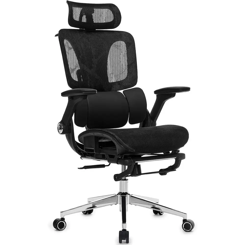 Ergonomic Mesh Oice Chair with ootrest, High Back Desk Chair with 4D Armrests, 3-Zone Lumbar Support, Ergonomic Oice Chair with