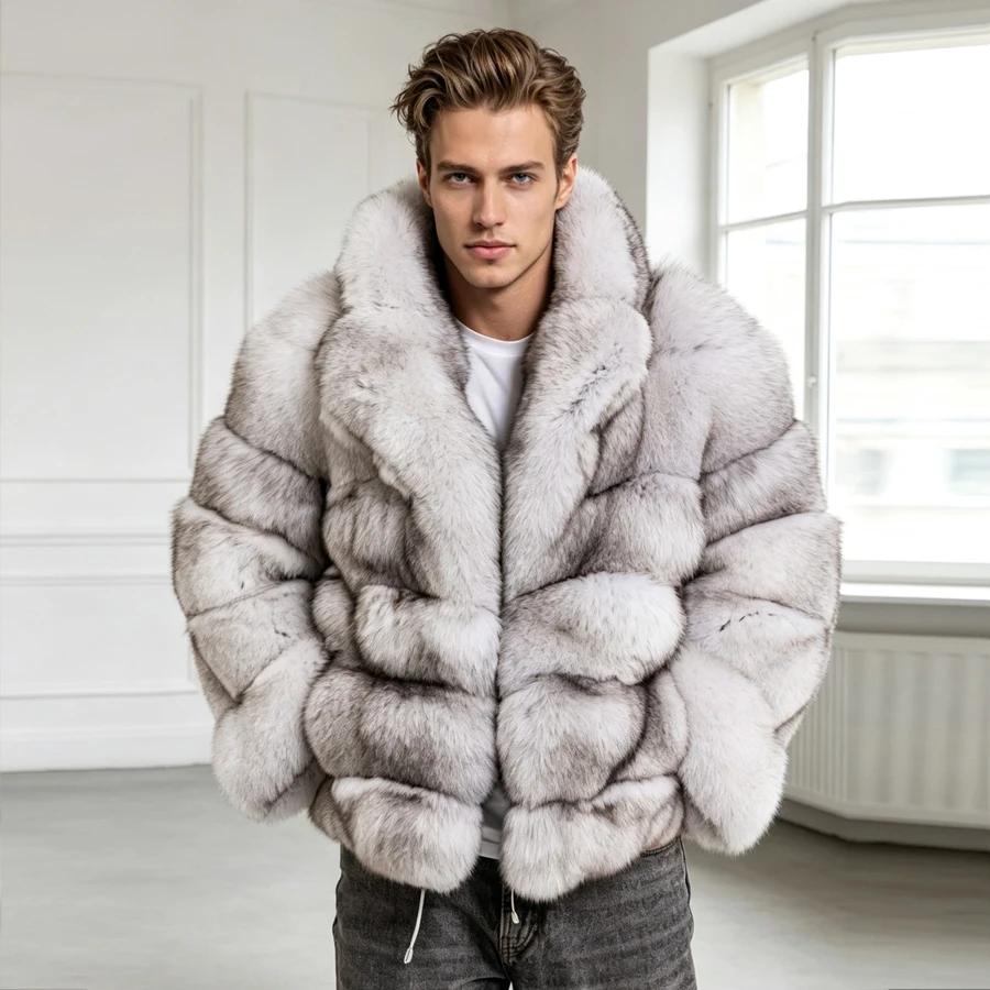 Real Fur Coats Mens Winter Jacket Natural Fox Fur Coat Lapel Full Skin Genuine Blue Fox Fur Coats Warm Luxury New Arrivals