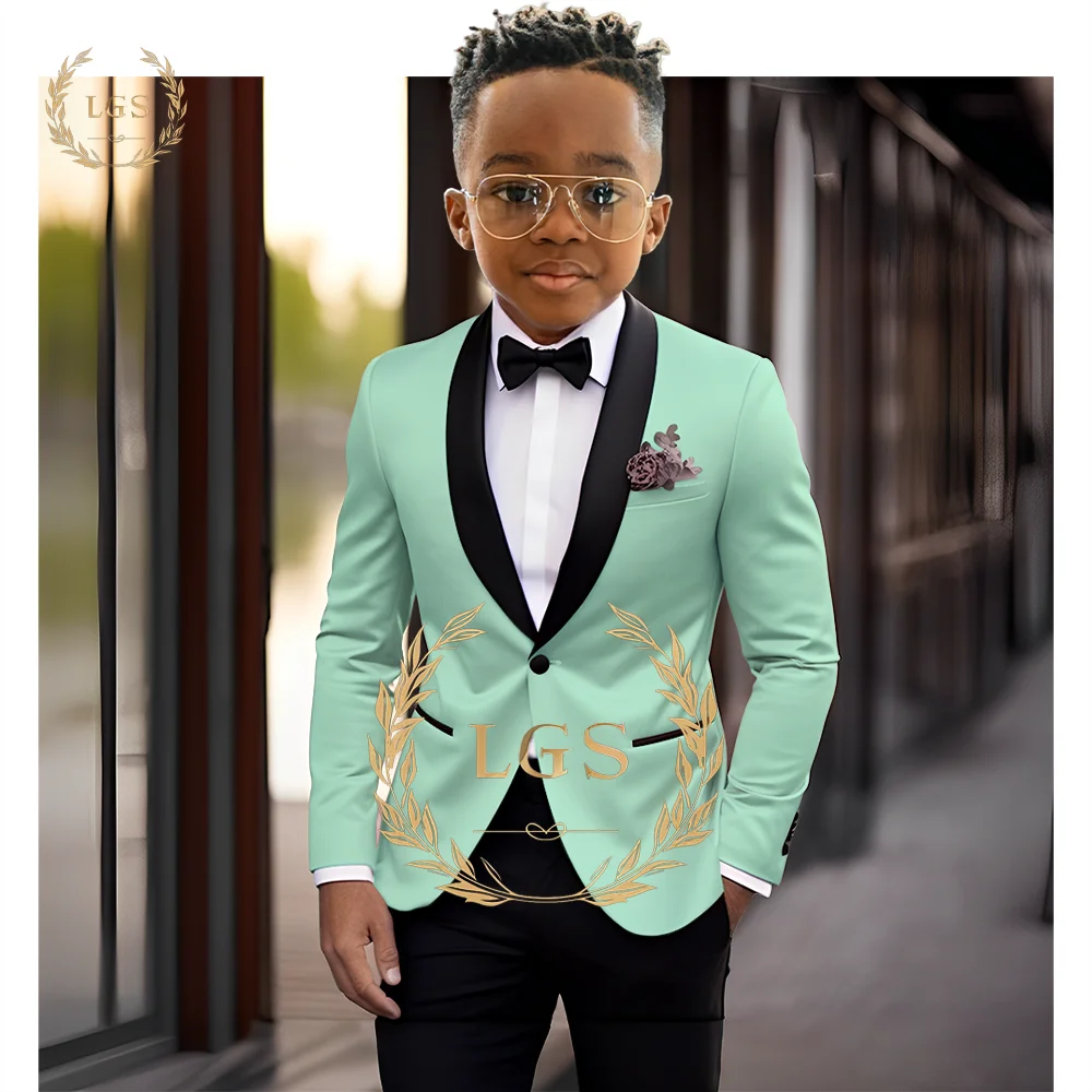 

Boys mint color shawl collar single button suit dress pants 2 piece set custom wedding party 2~16 years old tuxedo