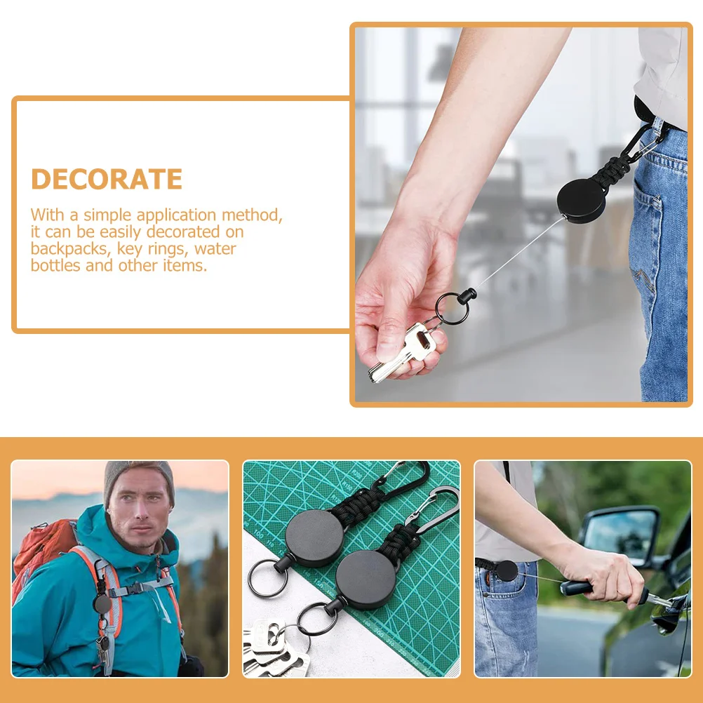 

2Pcs High Elastic Retractable Key Holder with Carabiner Clip Anti-Lose Buckle for Backpack Water Bottle