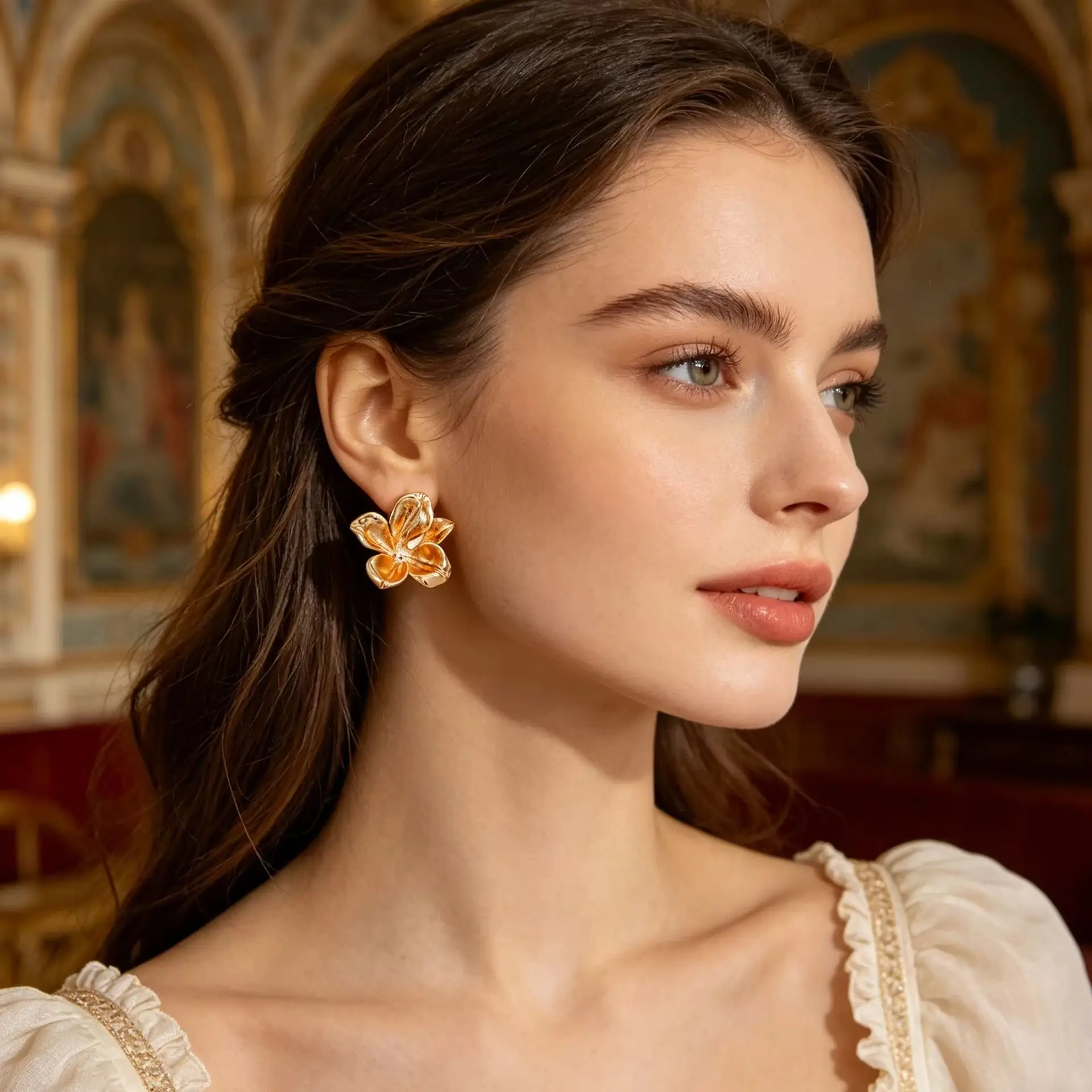 

Elegant Rose Gold Plated Flower Stud Earrings Women Minimalist Statement Jewelry for Daily and Party Wear