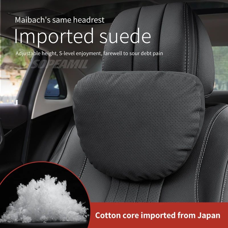 

Suede Car Headrest Neck Support Benz Maybach S Class Seat Breathable Perforated Soft Neck Pillow Cushion Universal Accessories