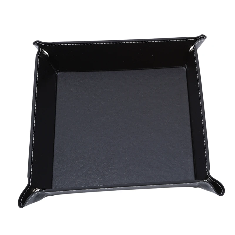 Desktop Storage Sundries Box Creative PU Leather Trinket Folding Tray Collapsible Phone Key Wallet Coin Bins Accessories