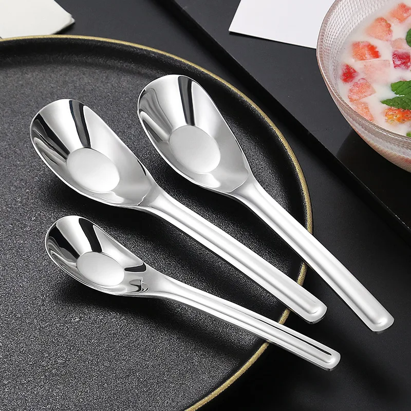 2Pcs Oukeai304 Stainless Steel Spoon Thickeneded Ingot Spoon Household Eating and Drinking Spoon Kidsren's Spoon