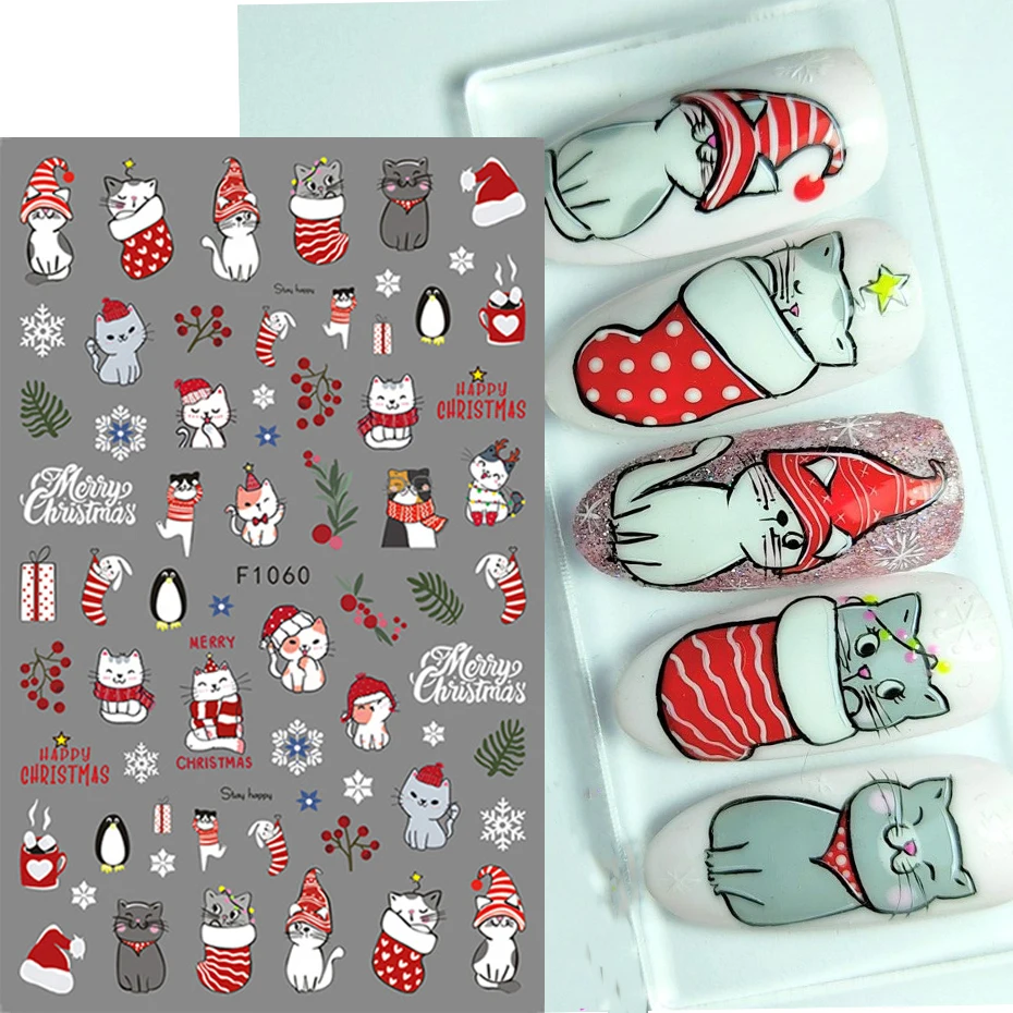 Pupazzo di neve di Natale Fiocchi di neve Adesivi per nail art Cartone animato Babbo Natale Alce Decalcomania natalizia Decalcomanie per manicure fai da te