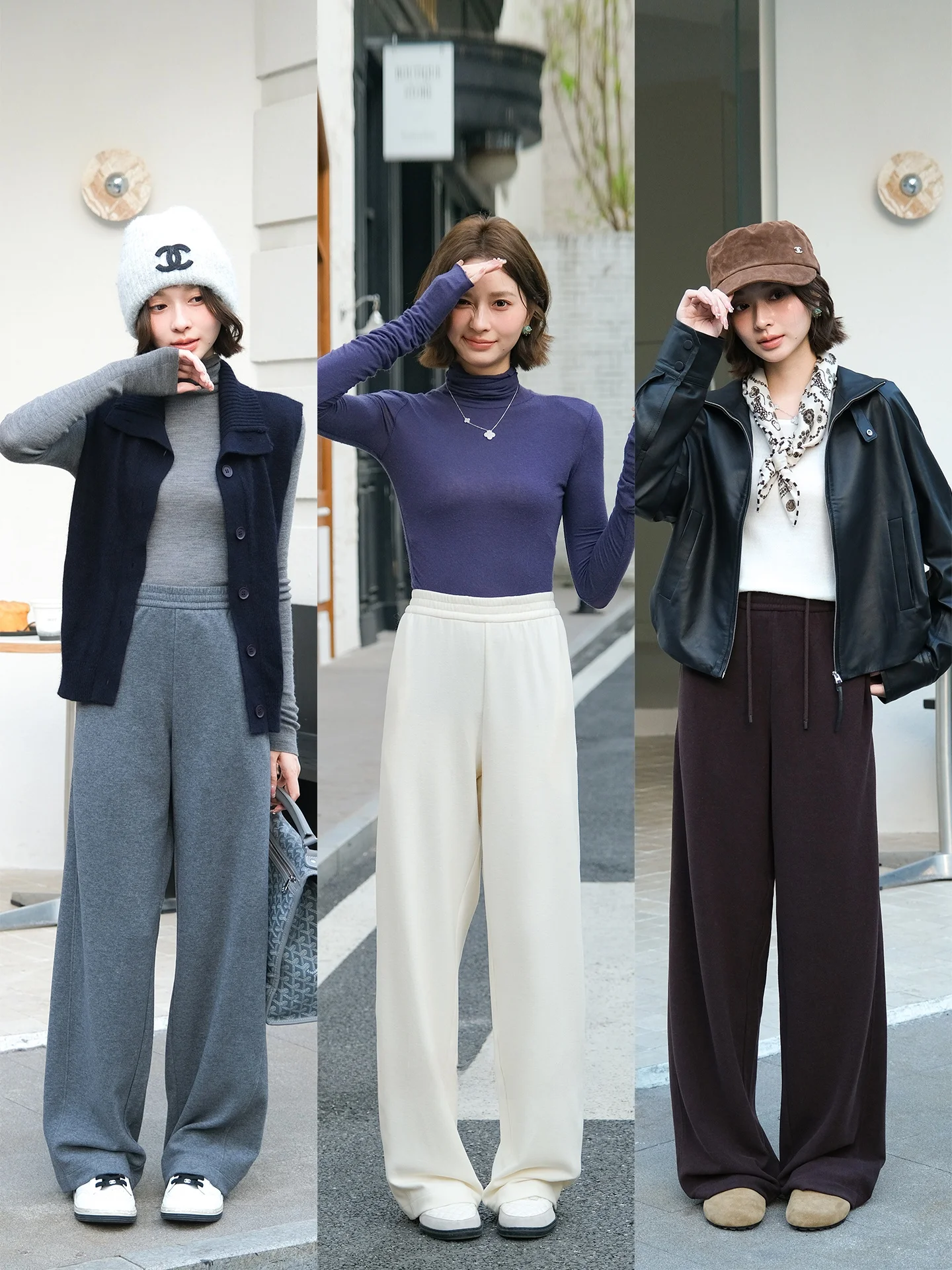 

Active Double-Sided Bamboo Fce Dstring Casual Pants Women's Loose Waist Straight Leg Pants Comfortable Elastic Waist