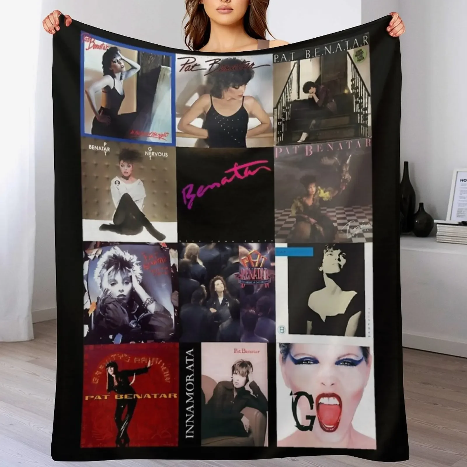 

Pat Benatar Album Covers V-Neck Throw Blanket Warm Plush Fuzzy Blanket for Living Room