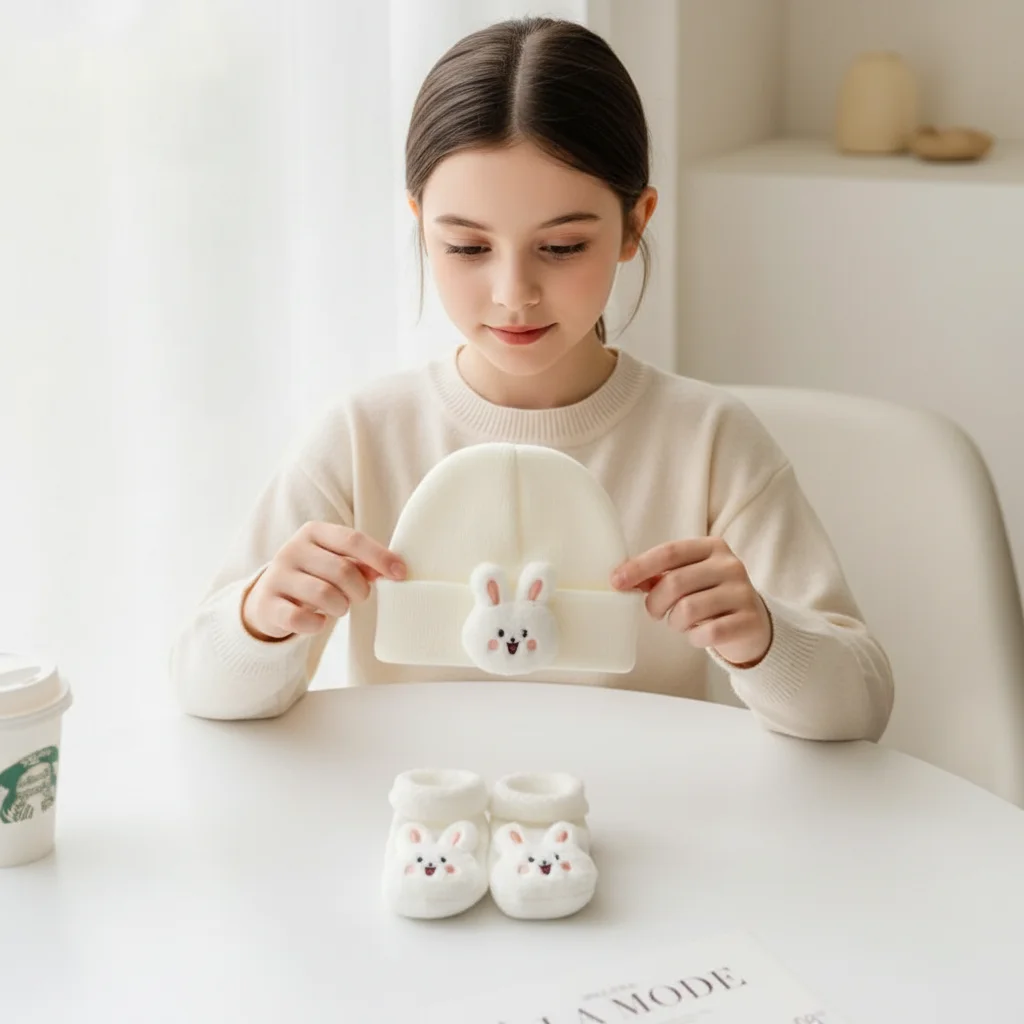 Baby Hat Socks New Cartoon Hat Socks Winter Knitted Woolen Warm Pullover Hats Beanies Cute Animal Newborn Short Socks Boy Girl