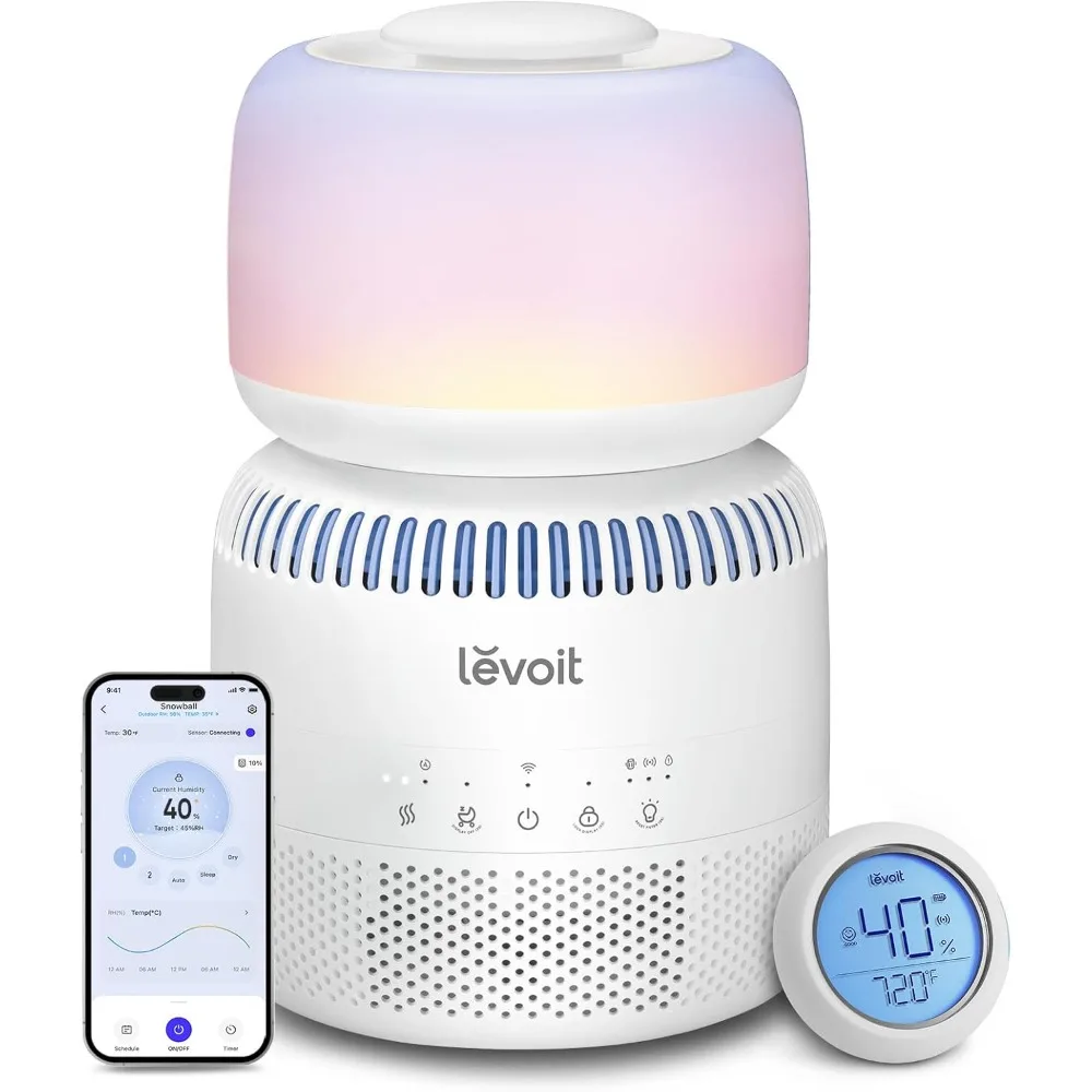 

Evaporative Humidifiers for Bedroom Baby, Dual Air and Water Filters, Separate Sensor, Blue Light Free for Nursery Nightlight