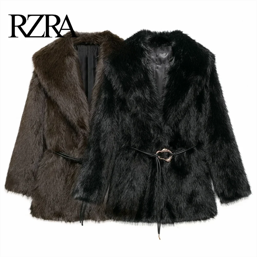 RZRA 2024 lapel long-sleeved casual versatile temperament warm thick mid-length coat winter new women's clothing