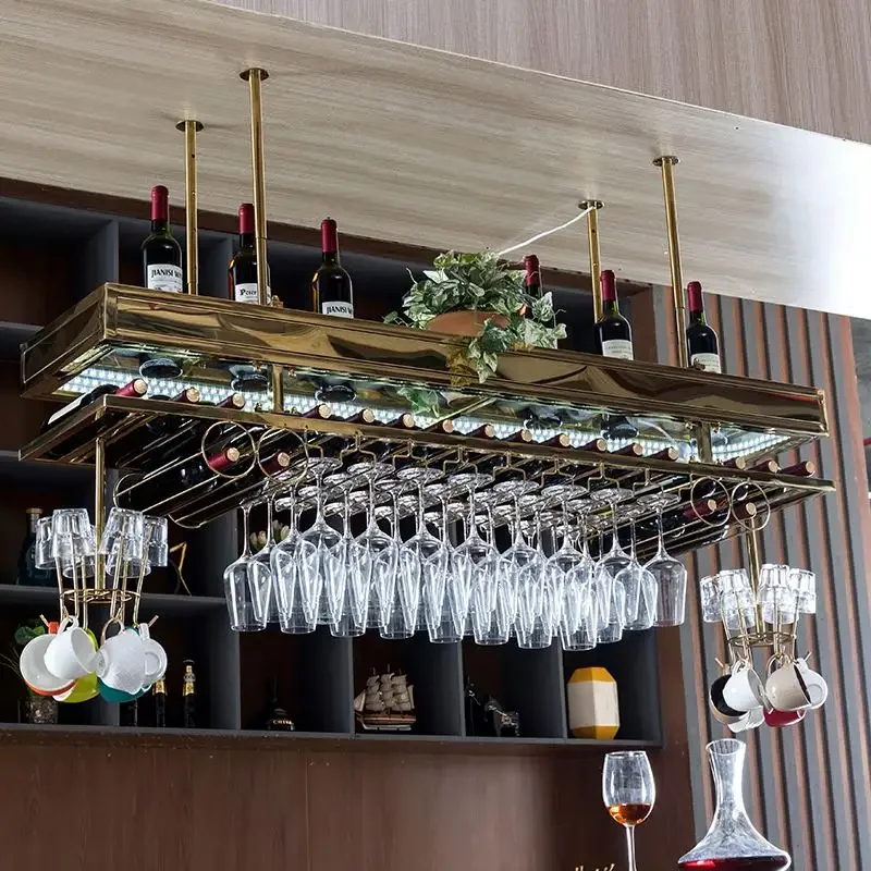 Ceiling Metal Wine Rack Stainless Steel Golden/Black/Gray Glass Storage Suspended Rack For Household Use Or Commercial Custom