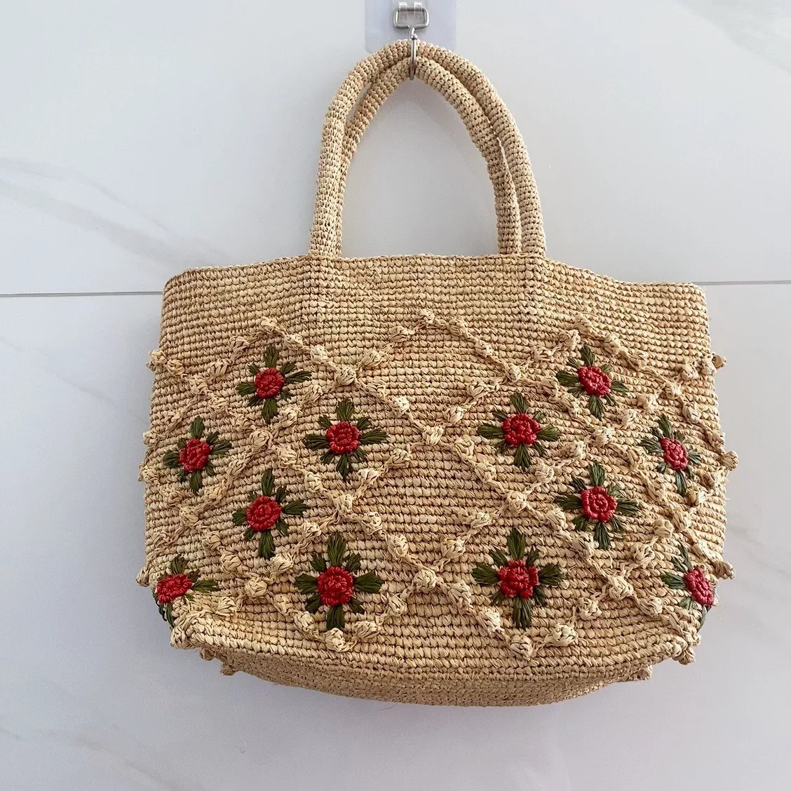 Bohemian Flower Straw Bag Handbag Summer Raffia Beach Bags for Women Shoulder Bag Handmade Bali Travel Woven Rattan Bags Tote
