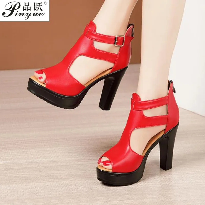 10cm Women Classic High Heels Sandals Female Gladiator Summer Shoes Ladies Sexy Pumps Leather Office sandal Plus Size 32--43