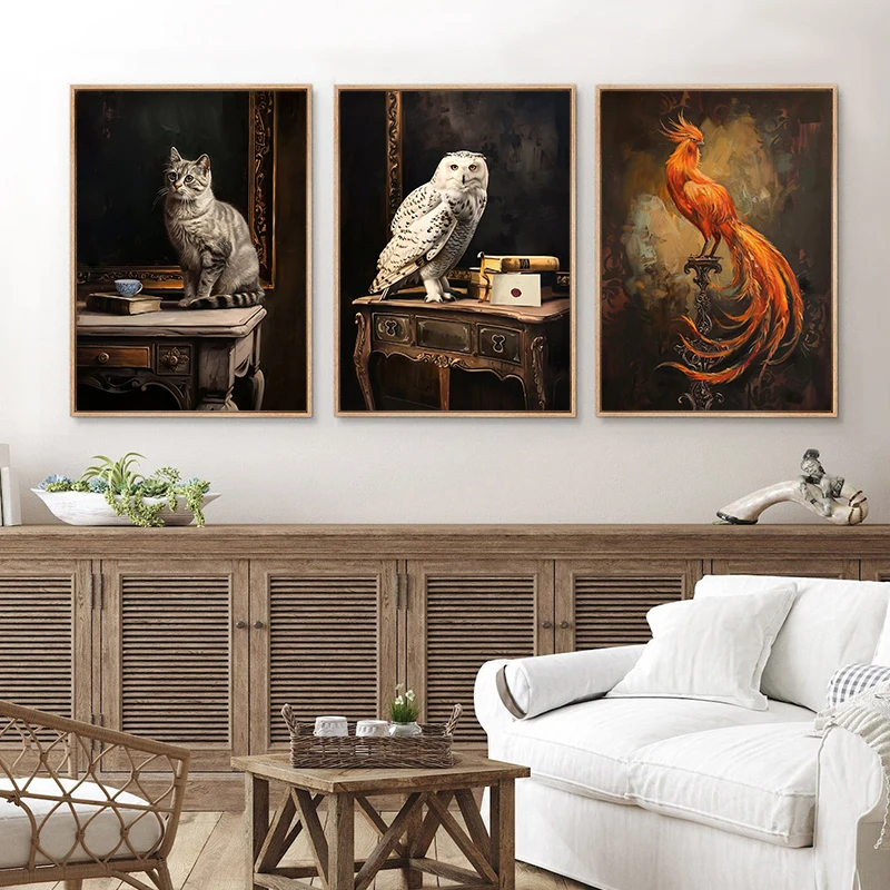 Vintage Dark Wizarding World Translucent Blue Doe Ginger Cat Desk Lion with Crown Posters Animals Canvas Paints Farm Home Decor