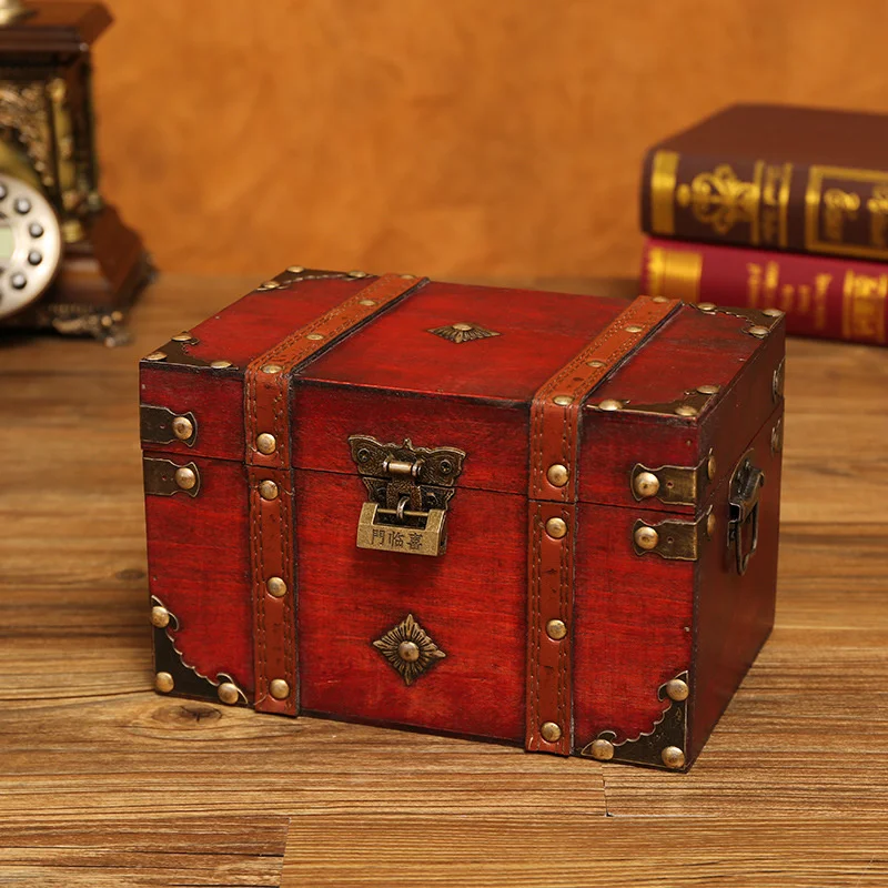 European style wooden lockable storage box household storage box wooden box decorative ornaments secret room escape prop box