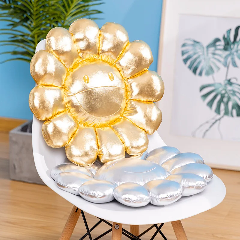 

1pc 42cm Hot Gold Plush Cushion Sun Flower Modeling Gold And Silver Color Soft Cotton Sofa Pillow Decoration