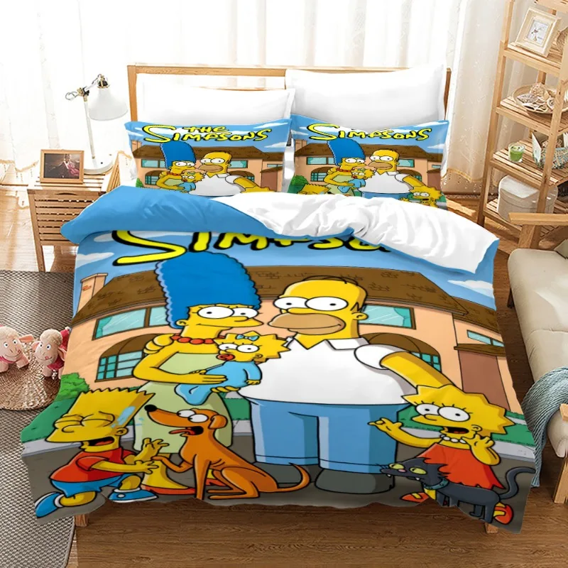 The Simpsons Bedding Set Quilt Cover with Pillowcase Cartoon Anime Harajuku King Size Bed Spead Bedroom Duvet Cover Beddings Set