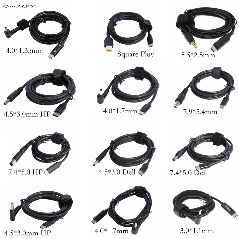 USB Tipo C PD Cabo de carregamento, Cabo de carregamento, Adaptador de alimentação, Jack Converter, 13 Plugs, Masculino para Lenovo, Asus, Dell, Hp, Carregador portátil, 65W