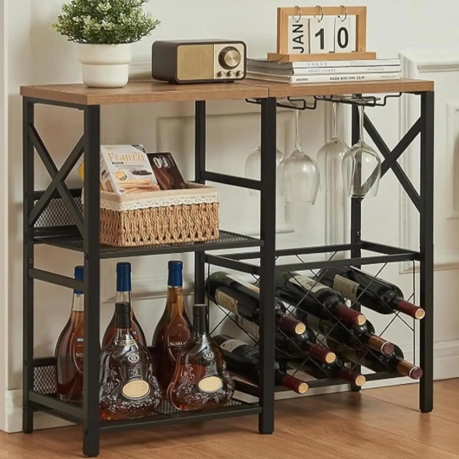 

Отдельно стоящий шкаф для винного бара в деревенском стиле с подстаканником, двухуровневое хранилище для домашнего бара коричневого цвета