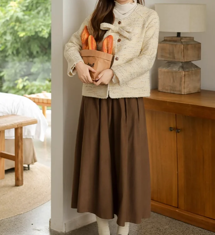 حجم كبير المرأة الخريف مزاجه الجولة الرقبة فضفاضة طويلة الأكمام معطف الحلو موضة تنوعا الحد من العمر معاطف كورية أنيقة