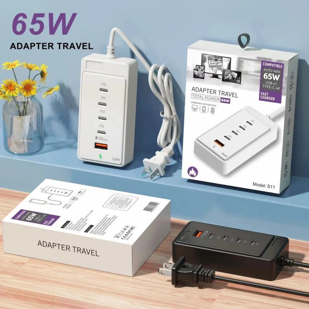 

65W 4 Ports USB Type C Charger Fast Charging Wall Adapter For iPhone Xiaomi Samsung Huawei Quick Charge Desktop Power Strip Sock