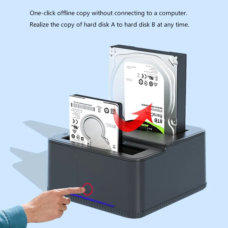 USB2.0 SATA Hard Drive Dock Enclosure, One Touch Backup 2.5 3.5 Inch HDD SSD Docking Station with TF/SD Card Reader for Desktop