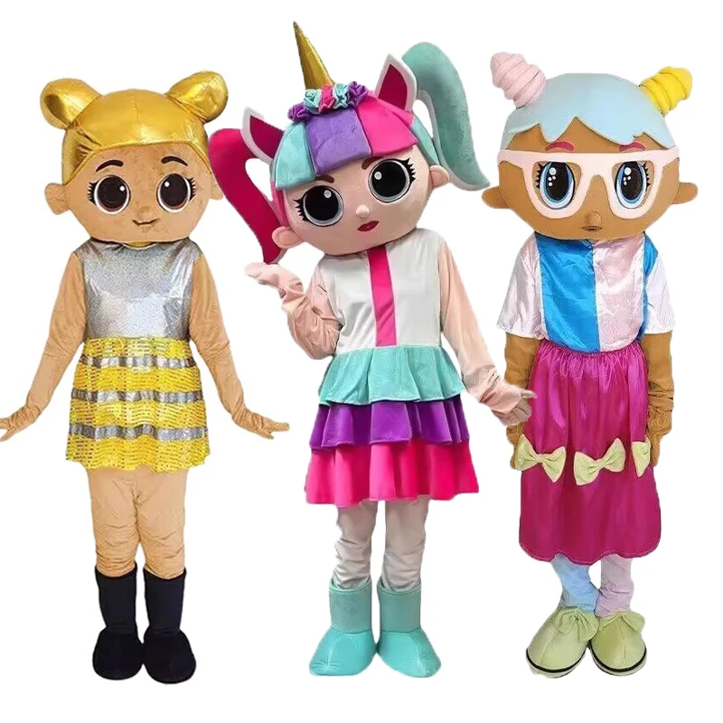 Einhorn LOl Mädchen Maskottchen Kostüm Erwachsene Anime Cartoon Charaktere Puppe Geburtstag Party Kostüm Urlaub Karneval Silber Haar Junge