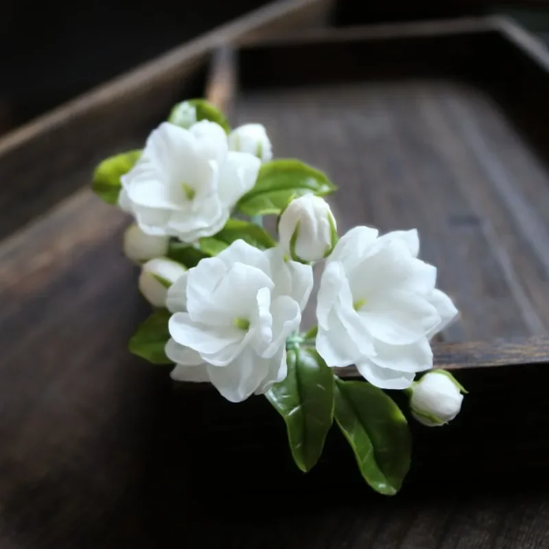 Linglong Snow, Cold Porcelain Jasmine Hairpin New Chinese Hanfu Cheongsam Suit Brooch Hairpin Gift