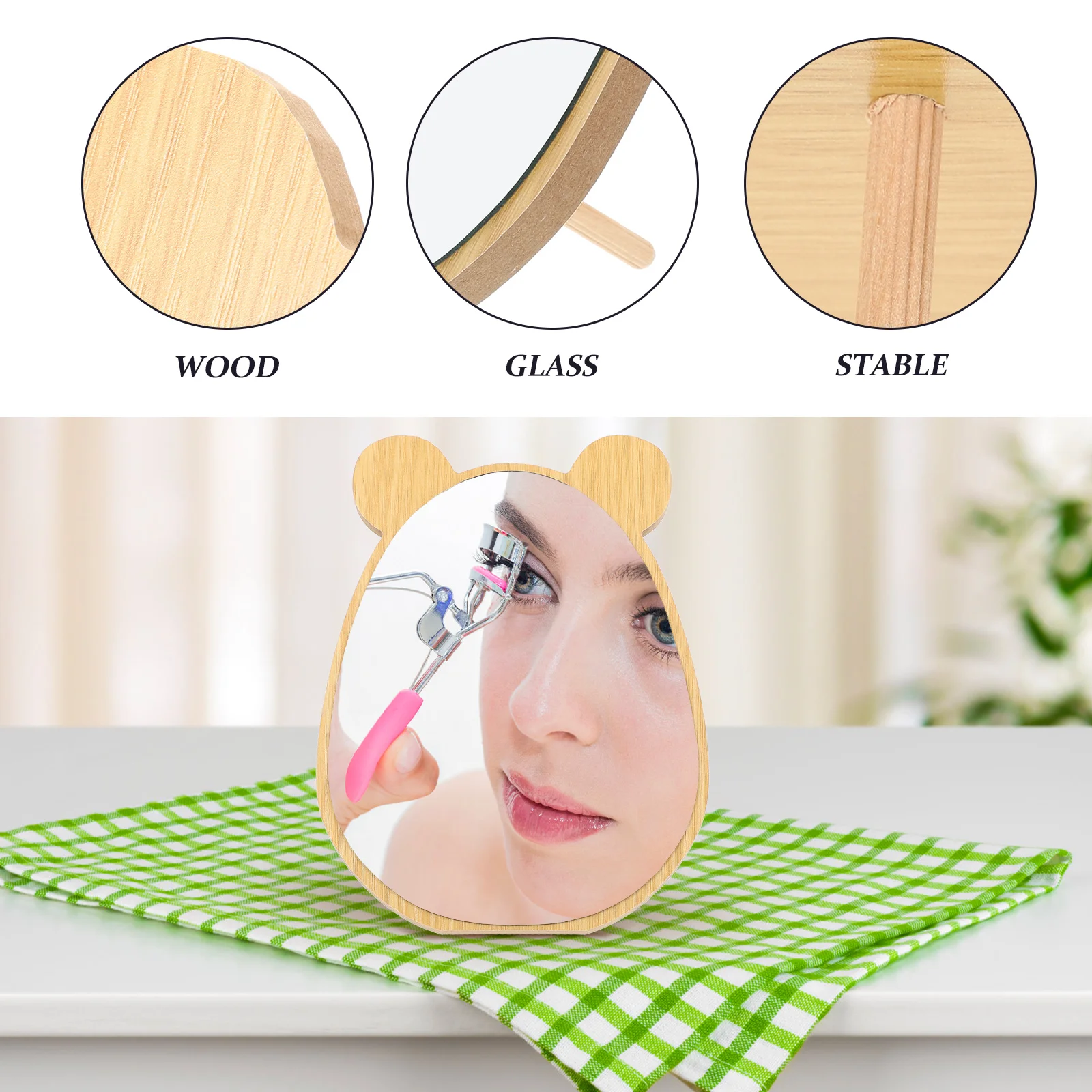 

Premium Wooden Makeup Glass Desktop Vanity Mirror Detachable Tabletop Mirror Decorative Room Accessory Bedroom Dressing