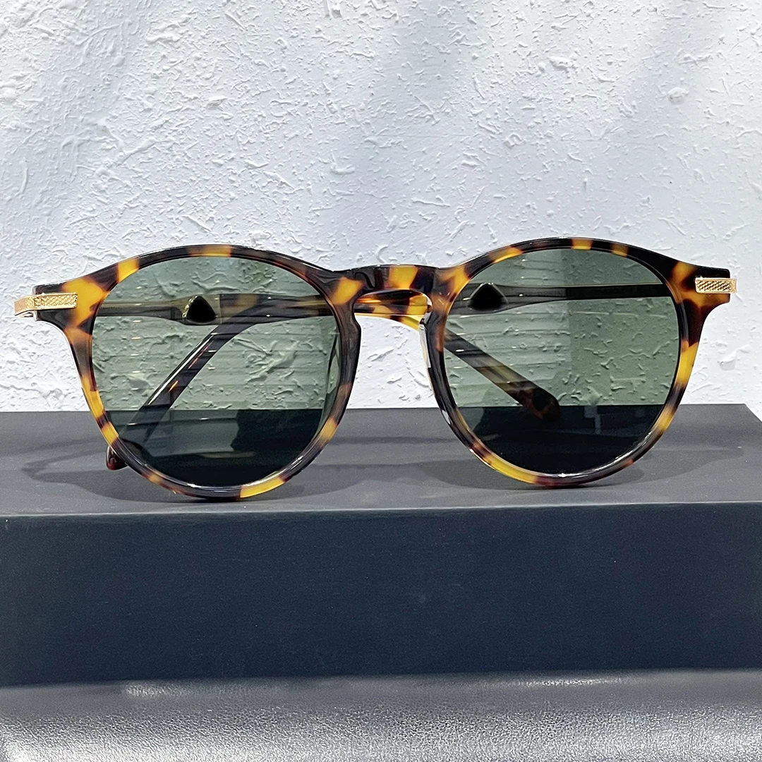 

REFINED designer German alloy acetate fiber circular casual green sunglasses for women vacation black glasses for men driving