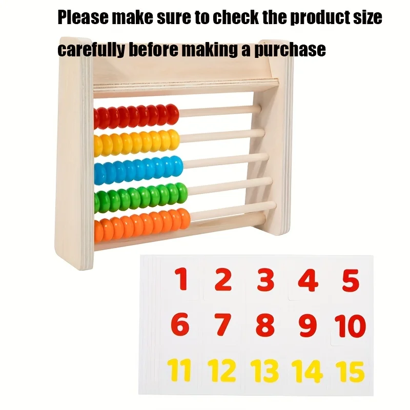 Wooden Abacus for Kids Math 5-Row Counting Toy with Beads Number Cards Educational Counters for Kids Math Gift for Boys Girls