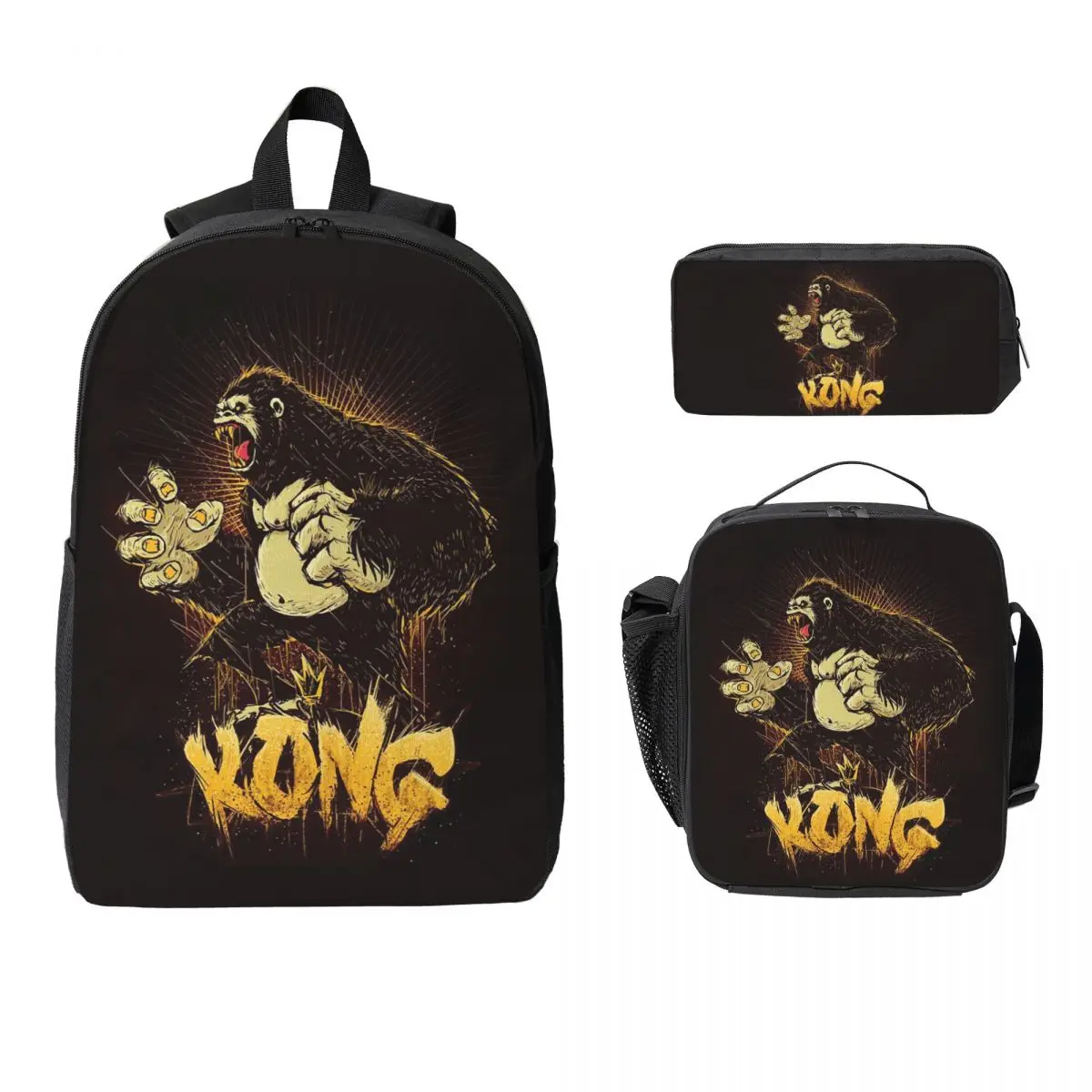 

King Kong Backpack Boys Girls BookBag School Bag Laptop Shoulder Bags 3ps Insulated Lunch Bag Pencil Case