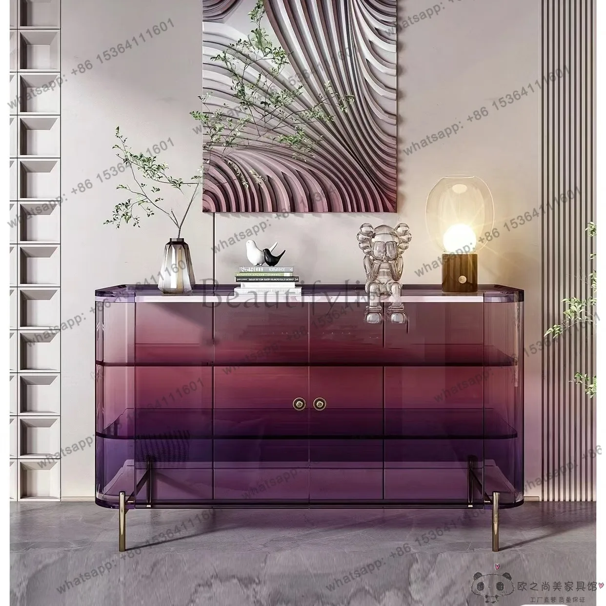 Acrylic gradual change dining side cabinet light luxury high-end living room tea cabinet shelf entrance cabinet