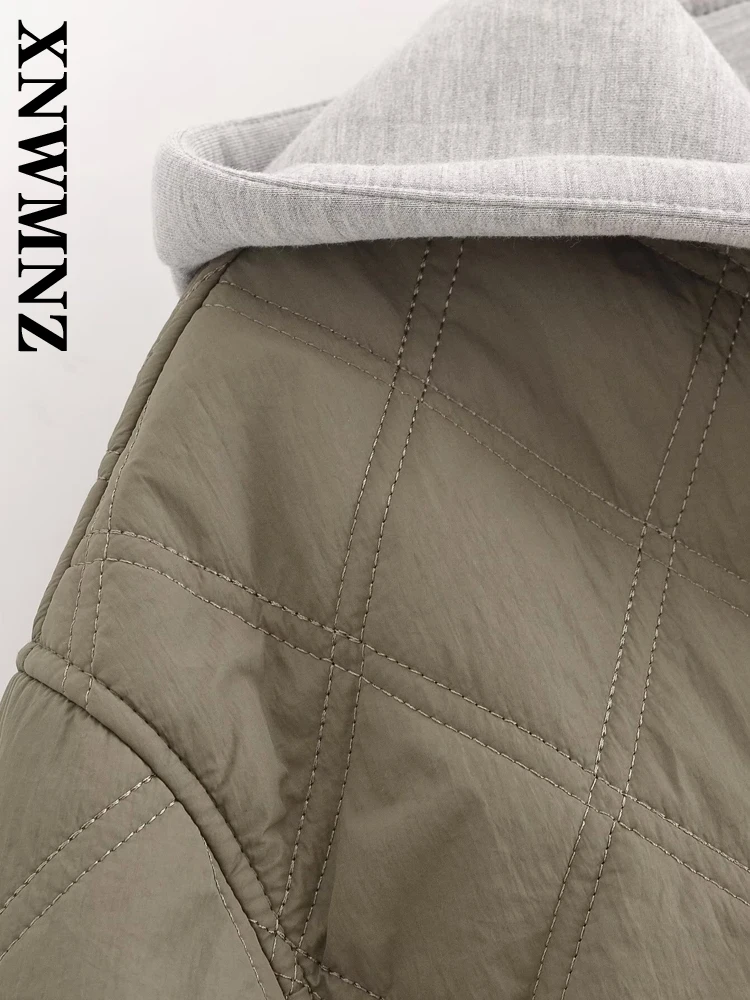 XNWMNZ 2024 New Woman\'s Autumn Casual Vintage Hooded Collar Coat Female Winter Thick Solid Color Padded Jacket Top Long Sleeve