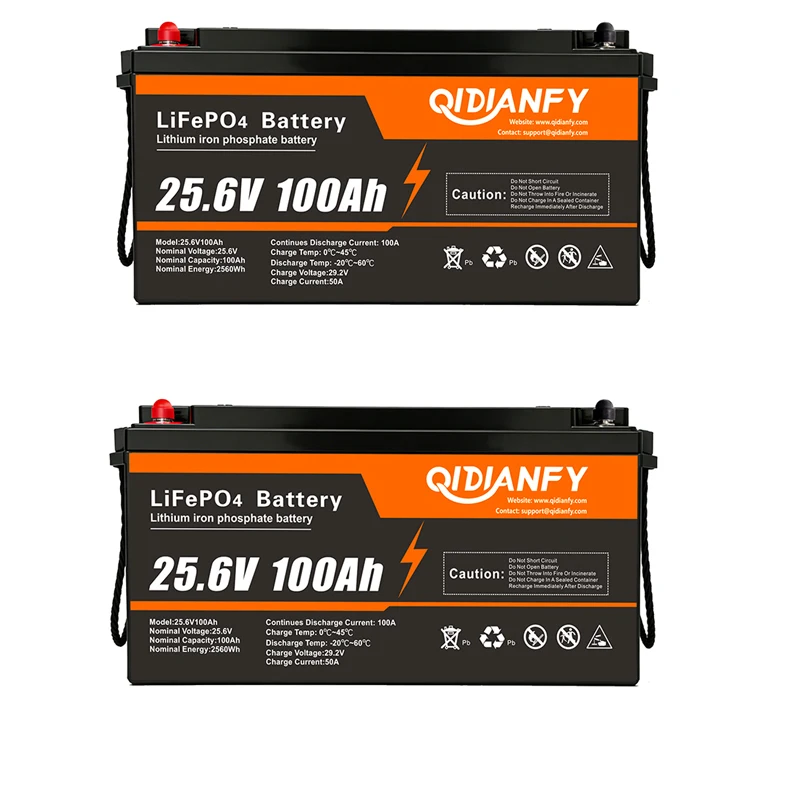 

Литий-железо-фосфатный аккумулятор Qidianfy 25.6В 100Ач LiFePO4 со встроенной BMS 100А, емкость 2560Втч, для автодомов, солнечных систем, автономного хранения энергии, кемпинга