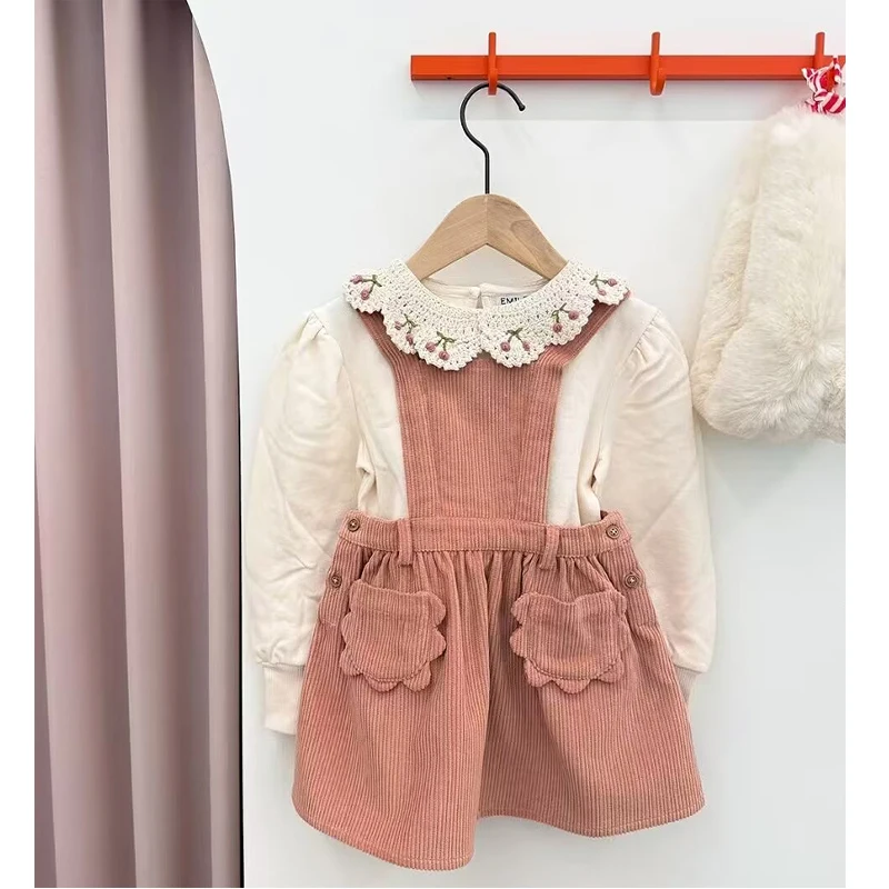 kids sweatshirt and strap dress clothing sets 24 winter EM girls cute flower sweaters outwear clothes