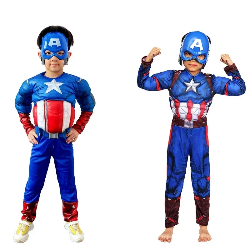 Superhero Spider Man Captain America Batman Thor Hulk Cosplay Costume Muscle Bodysuit Jumpsuit for Kids Halloween Party