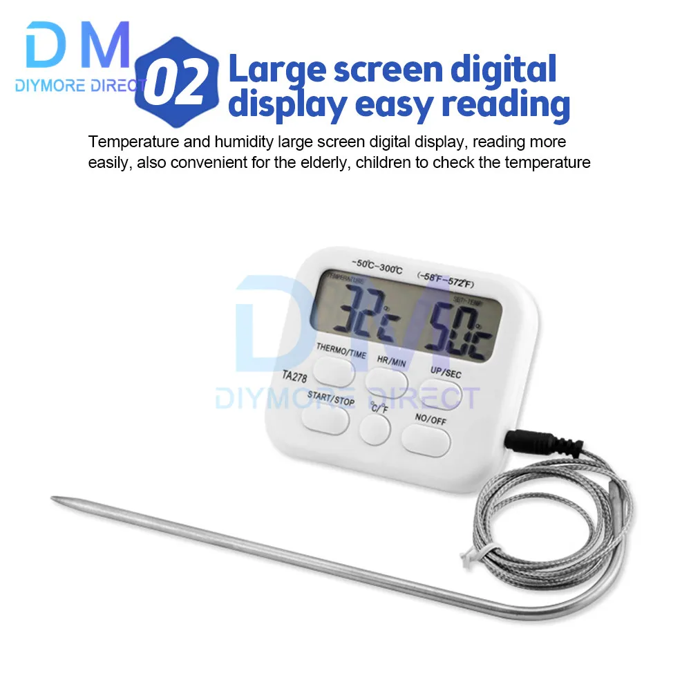 Digital Kitchen Thermometer Stainless Steel Probe Meat BBQ Food Temperature Barbecue Cooking Tools Alarm TA278