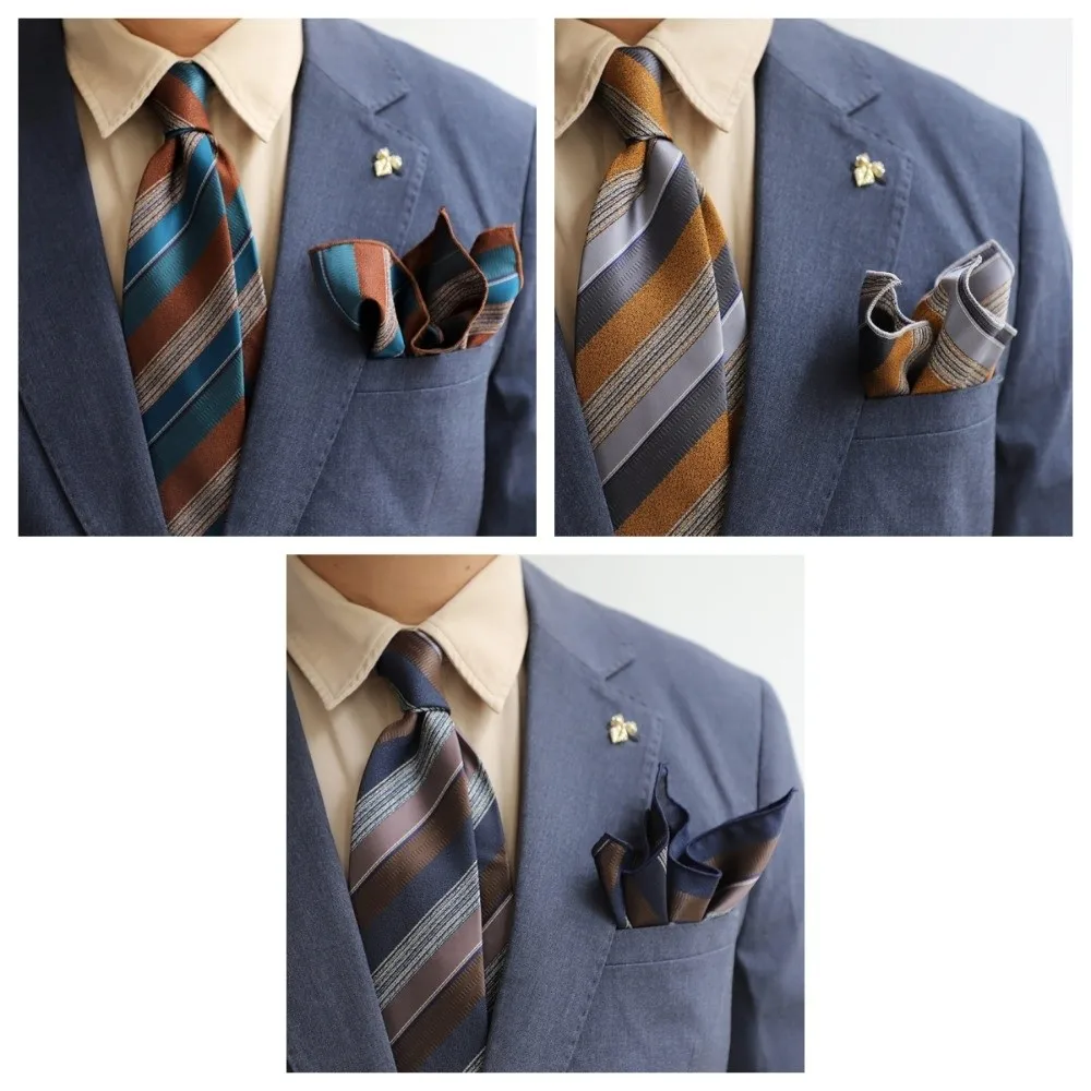 2-delige set mode 8 cm stropdas set smalle verstelbare gestreepte stropdassen zacht pak zakdoek pak pochet mannen formele kleding